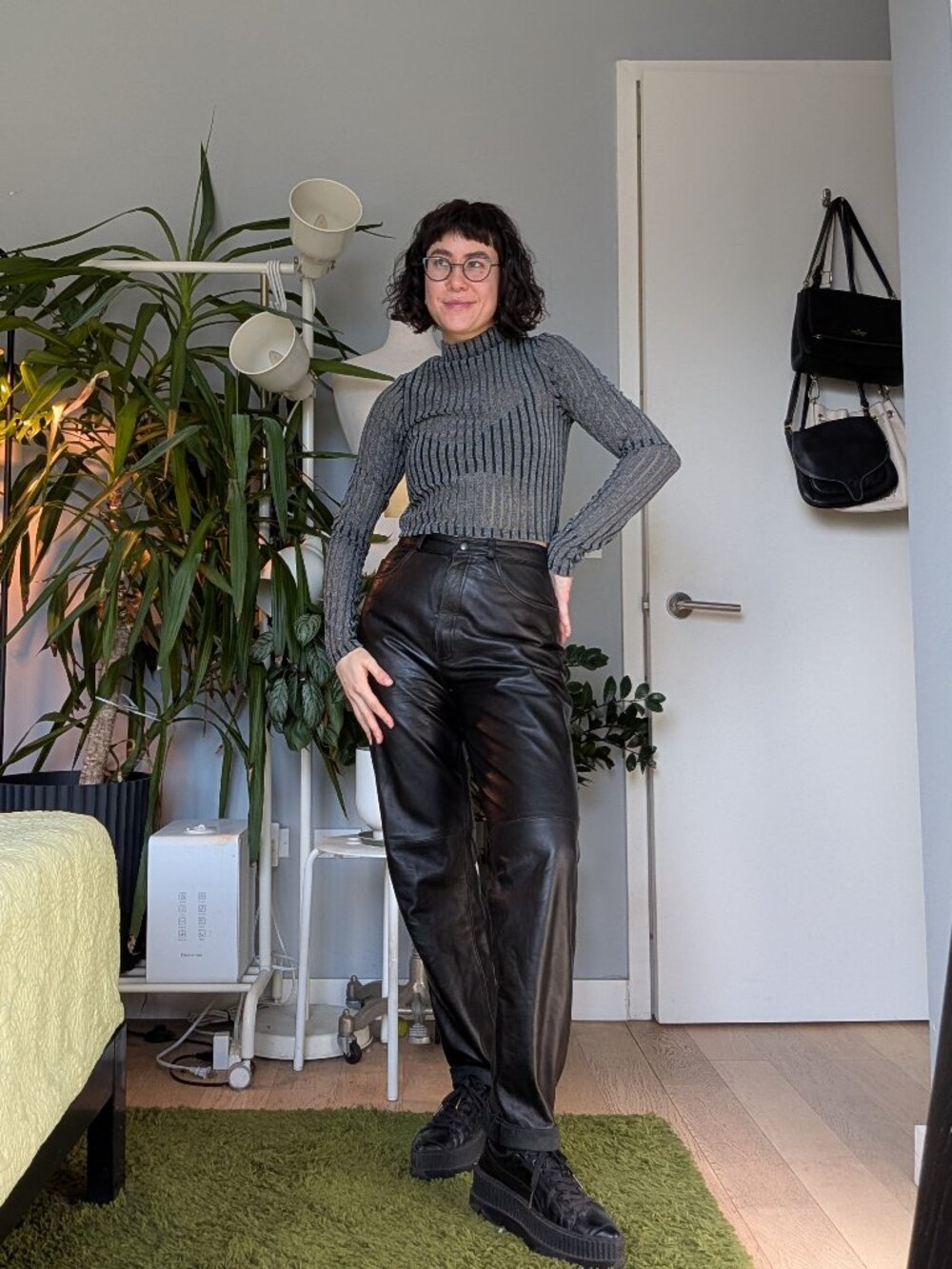 ASOS metallic silver/sheer black mock next crop top, size 4 (S)